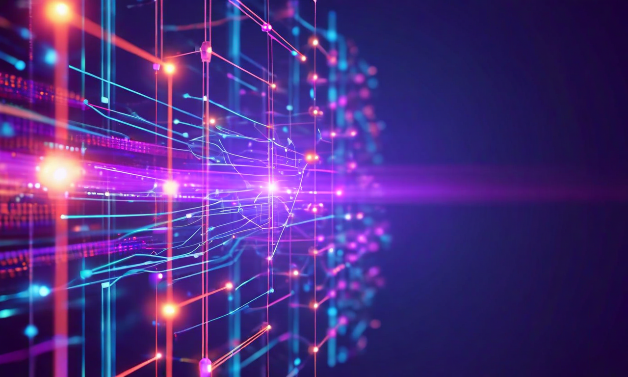 AdaFRUGALの適応的メモリ最適化を表現した抽象的ビジュアライゼーション。中央の発光するニューラルネットワークノードが効率的な訓練層を通じて接続され、上昇する矢印がスケーラビリティを示唆している。複数のデバイスが共有計算リソースにアクセスし、メモリ削減と低コスト化を表現。自動化された最適化フローが手動チューニングの不要性を象徴している。