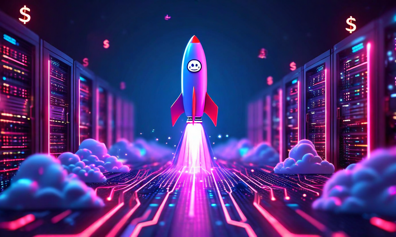 An upward growth trajectory visualization showing a rocket ascending from a Reddit icon through GPU circuits and cloud infrastructure elements, representing Runpod's journey from community post to $120M ARR
