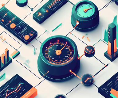 Isometric illustration of various measurement instruments and gauges connected by lines to a central unifying node, representing the alignment of different business metrics into common economic primitives