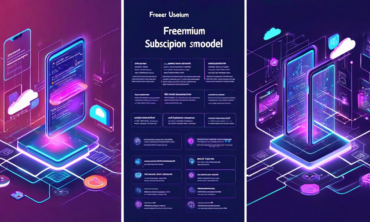 Orion+フリーミアムモデルの価値提案を表現したビジュアル。左側に基本機能に限定された無料版ユーザー、右側に拡張機能と優先サポートを備えた有料購読者を表示。中央にはスマートフォン、タブレット、デスクトップなど複数デバイスが同時に更新される様子を示す光の流れで表現。グラデーション効果と発光要素で両ティアの機能差を視覚的に強調。