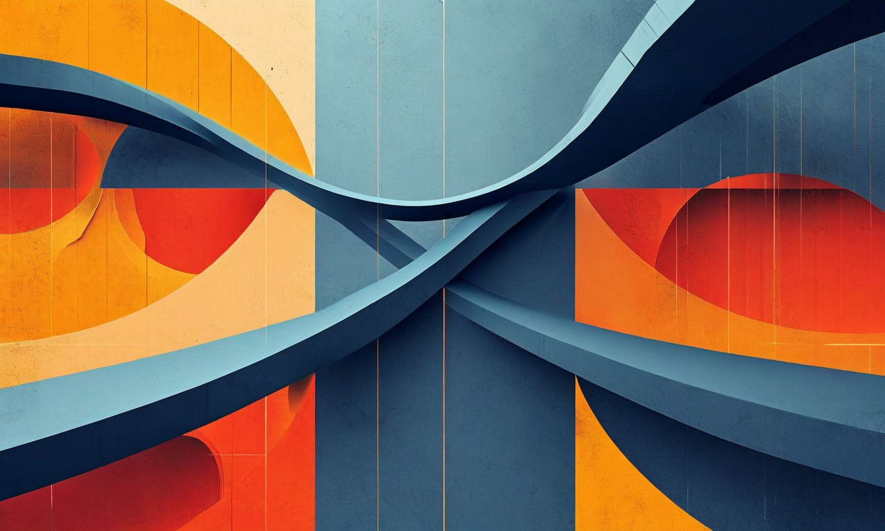 信頼性ギャップの抽象的な可視化。青い直線で表現された公式声明と、オレンジ色の断片的な線で表現された実際の交渉立場が分岐している。中央には赤と黄色の半透明な円が重なり、内部派閥分裂と不確実性の領域を示している。幾何学的な層状構造により、公式立場と現実の乖離、および内部の分裂を視覚的に強調している。