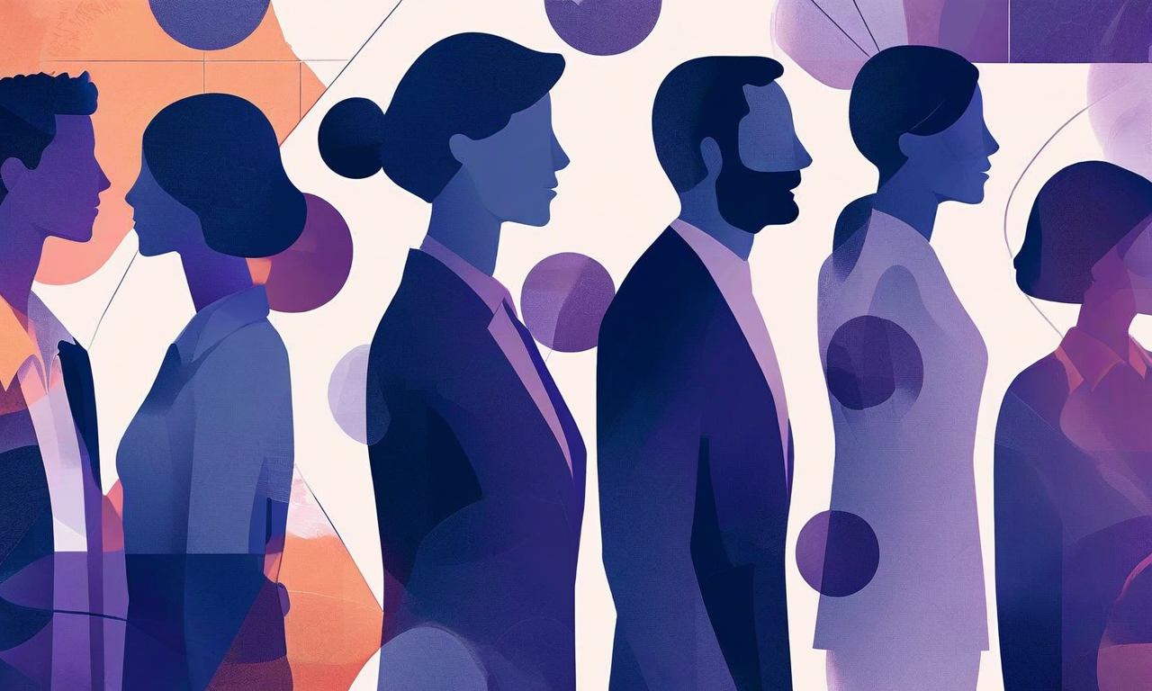 Illustration depicting political coalition formation with two groups of figures merging into a unified center position, symbolizing the Democratic Party and Komeito centrist alliance against LDP dominance