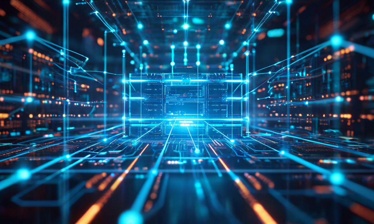 複数の冗長センサーが分散制御ノードを通じて相互接続され、バックアップ通信経路が放射状に広がる高可用性システムアーキテクチャの概念図。青とシアンの色調で、透明なレイヤーがデータフローとシステム信頼性を表現している。フェイルオーバーメカニズムと耐障害性を備えた未来的なシステム設計を視覚化。