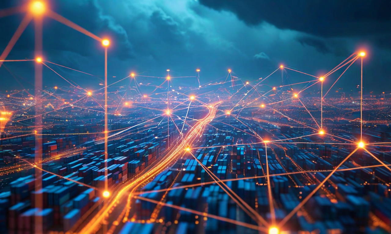 気象現象がもたらす組織的影響を示す概念図。サプライチェーン、労働力移動、緊急対応能力を相互に依存するネットワークノードとして表現し、気象イベントが複数の組織機能を通じて波及し、システム全体の障害につながるプロセスを視覚化したもの。