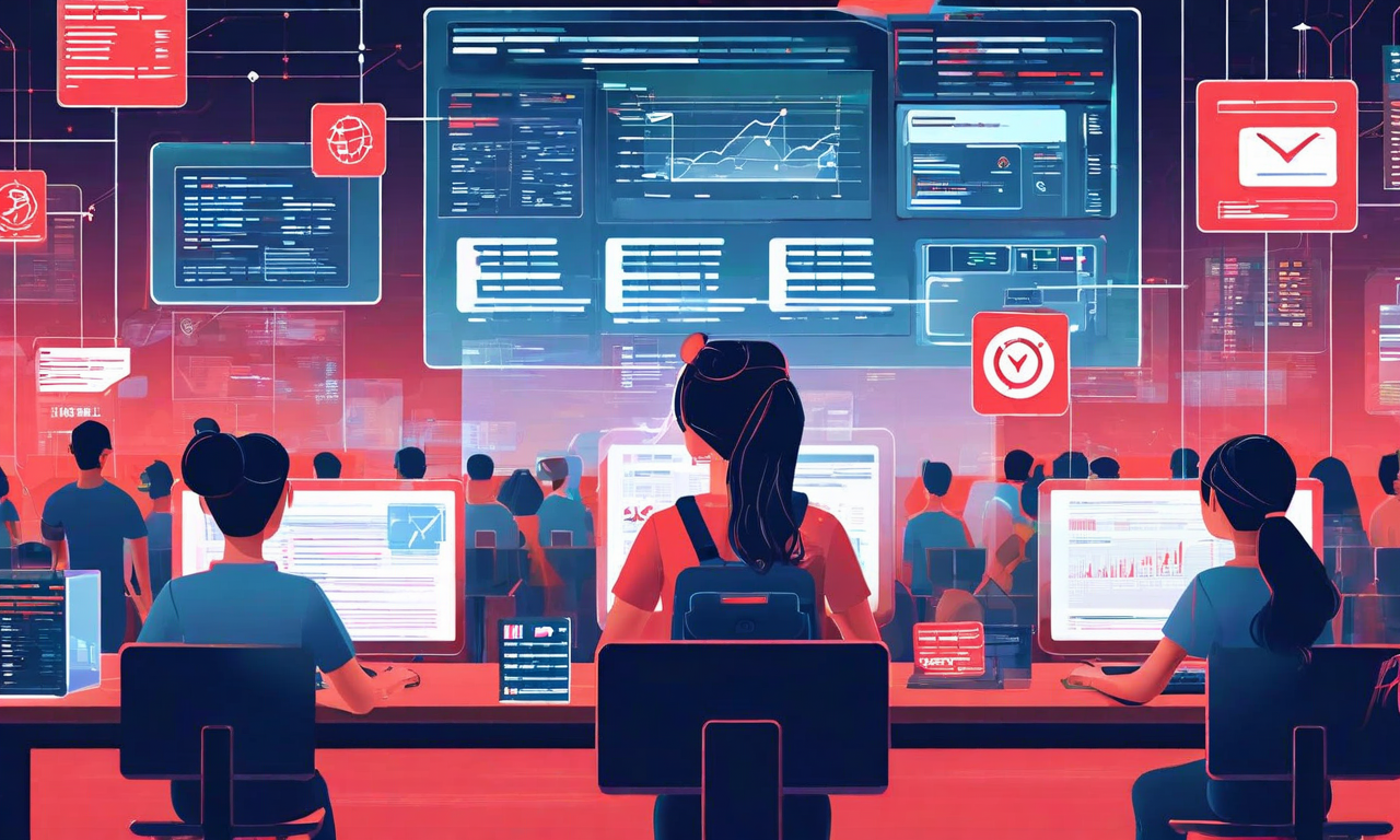 試験実施における複合的な失敗シナリオの可視化。未印刷のチケット、システムエラー表示、混雑した受験者の列、不正行為検知など、複数の危機が同時に発生している状況を表現した専門的なイラスト。危機管理とレジリエンス対策の重要性を強調する構成。