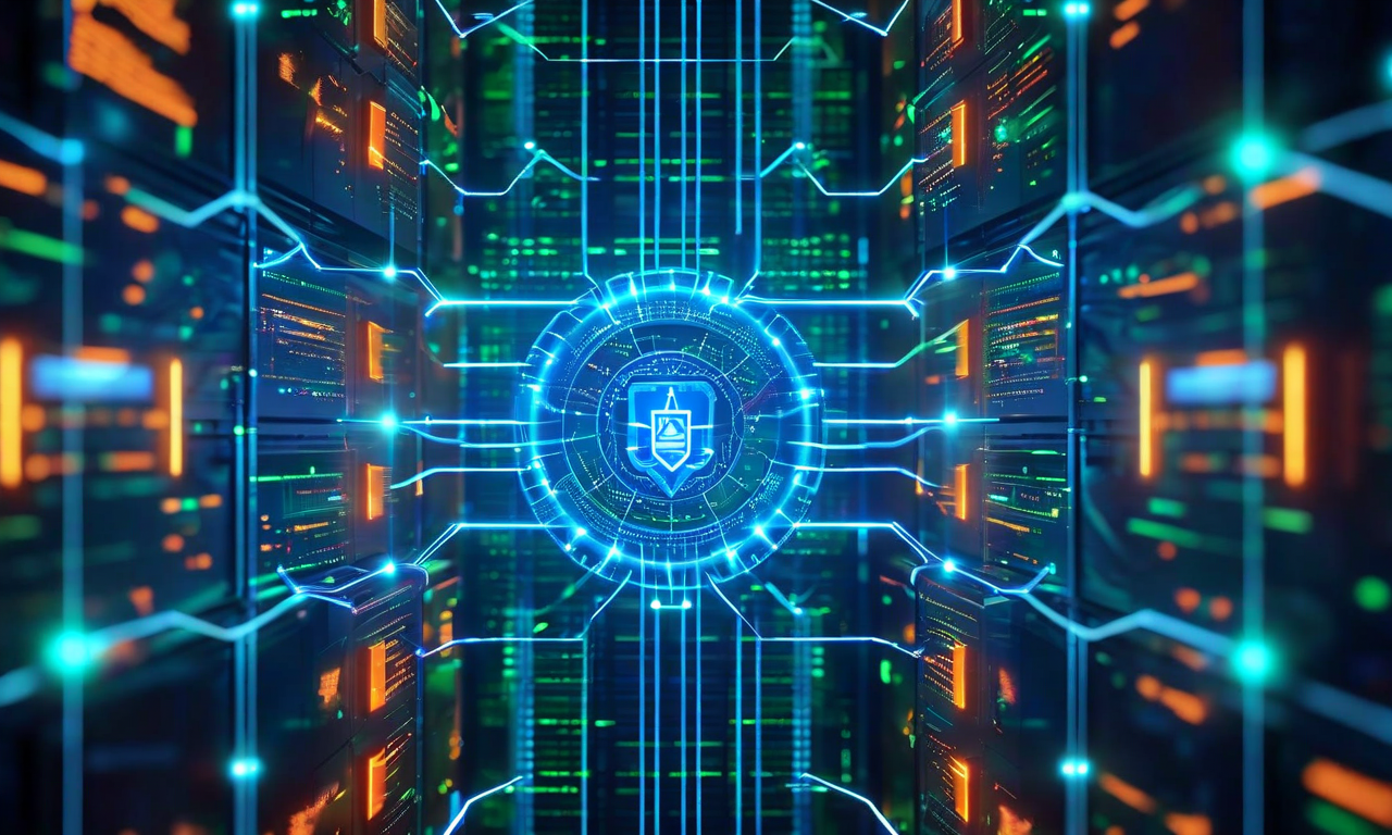 潜在的な設定エラーから回復力のあるシステムへの移行を表現した技術的なイラスト。多層防御シールドがデジタルシステムを保護し、自動検出メカニズムがスキャン波とセンサーで表現され、自己修復プロセスが再生するノードと修復経路として示されている。相互接続された保護層、診断インジケーター、回復フローが含まれている。