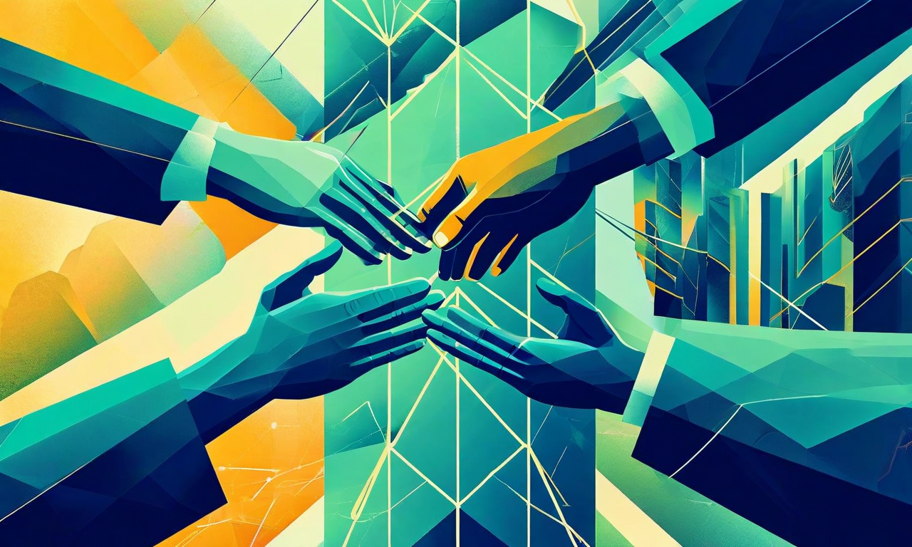 プルデンシャル生命保険が危機から回復し、倫理的で透明性の高い企業へと生まれ変わる未来を表現したビジュアル。上昇する軌跡、透明性と信頼の象徴、持続可能な成長、業界リーダーシップの確立を幾何学的な構造と相互接続された要素で表現。顧客信頼の回復と競争優位の確立を示唆する構成。