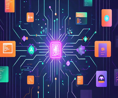 Illustration of AI agent symbols flowing between multiple code editor windows through a central registry hub, representing interoperability and freedom of choice in AI coding assistants