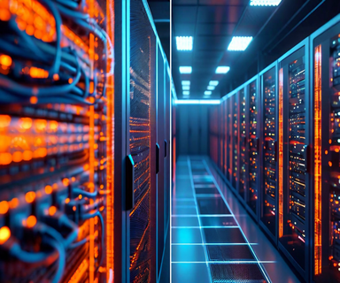 Split-screen illustration showing transition from legacy server infrastructure on the left to modern cloud architecture on the right, connected by an upward arrow representing cloud migration progress