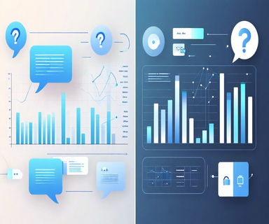Split-screen illustration showing natural language conversation bubbles transforming into structured data analytics visualizations through an AI-powered connection, representing conversational analytics technology