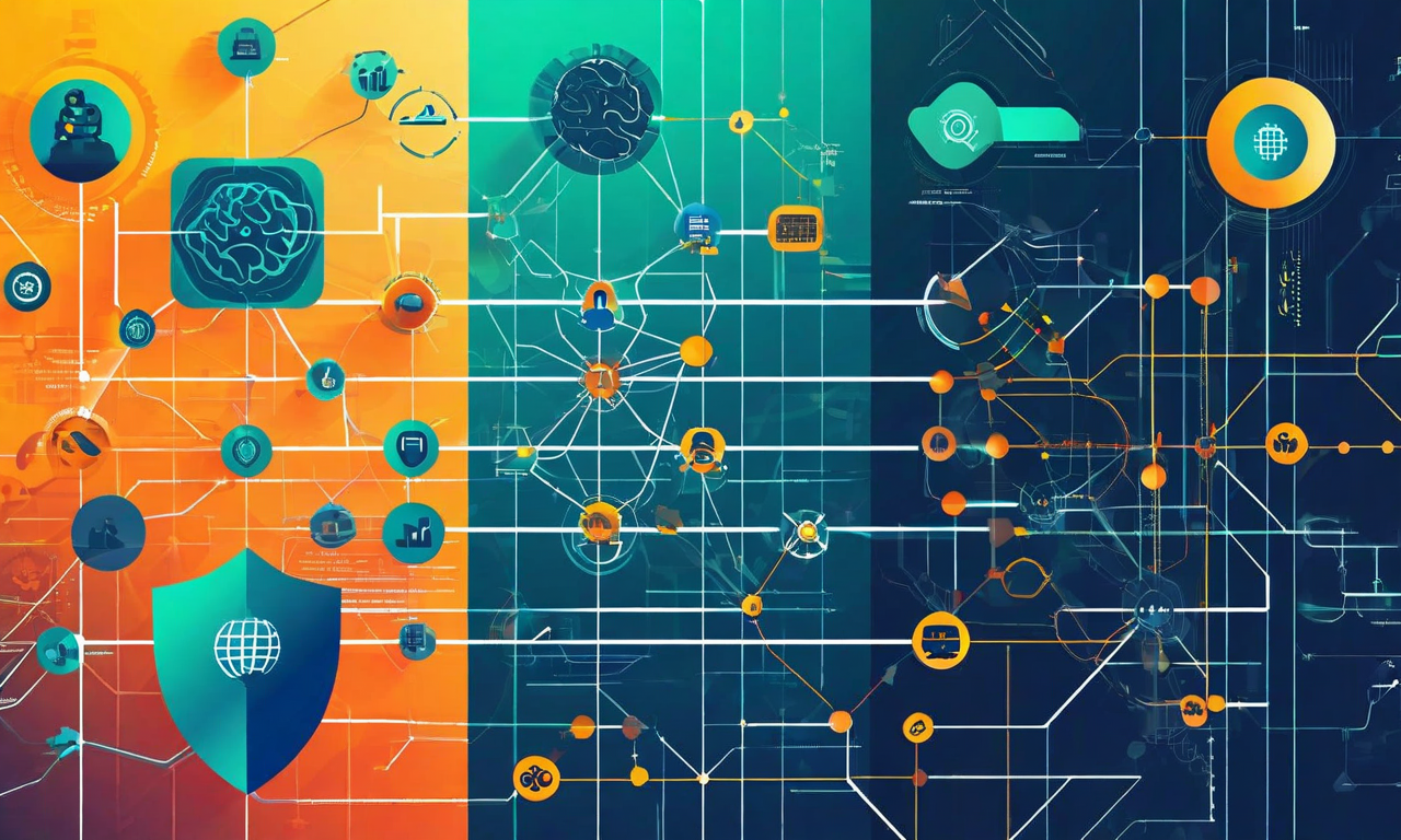 組織的レジリエンスを表現した3層構造の図。上層は認知能力の段階的低下を示す薄れていくニューラルネットワーク、中層は組織的脆弱性を示す相互接続されたネットワークの弱点、下層は予防的・回復的戦略を示す強化されたバリア、保護シールド、再生的経路で構成。警告色から安定色へのグラデーション表現。