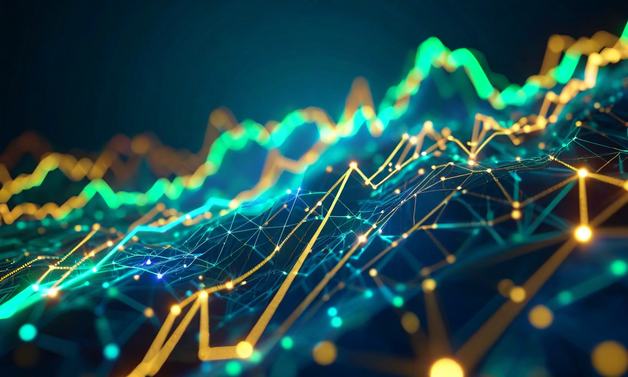 ベンチャーキャピタル投資のリターンを表現した抽象的な金融ビジュアル。複数の上昇曲線が青、緑、金色のグラデーションで描かれており、早期投資家の高いリターンを象徴している。発光するノードと接続線が投資ネットワークを表し、幾何学的な層状の形状が資本の増殖と富の蓄積を示している。未来的でプロフェッショナルな3D表現。