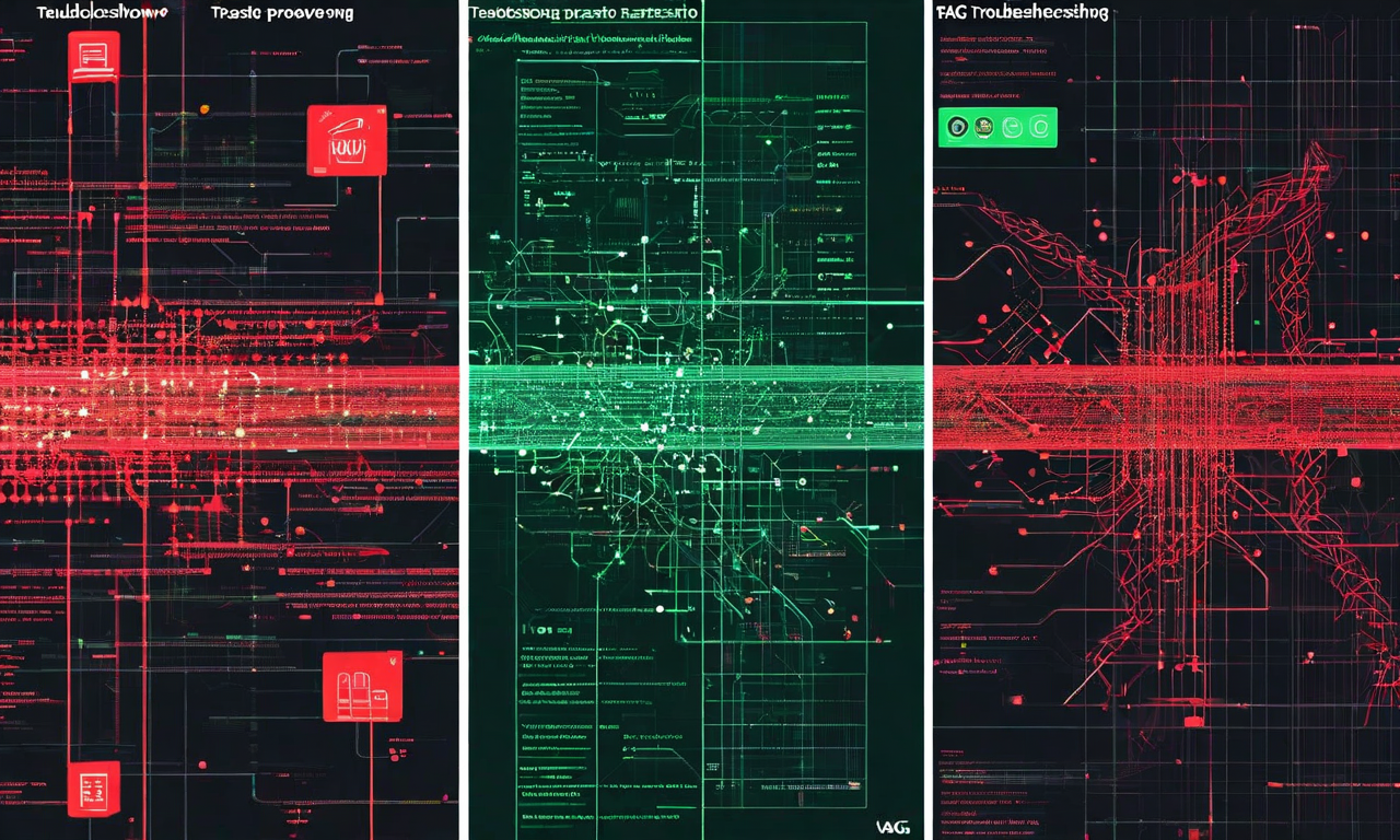 本番RAGシステムの問題診断を示す技術的な可視化。3つの並行する診断経路を表示：左側は埋め込みドリフトによるベクトル品質の低下、中央は設定ミスによるコンポーネント間の接続エラー、右側はクエリロジックエラーによるデータフロー効率の低下。各経路は緑から赤への色変化、断片化された接続、警告シンボルでシステムヘルスの劣化を示す。