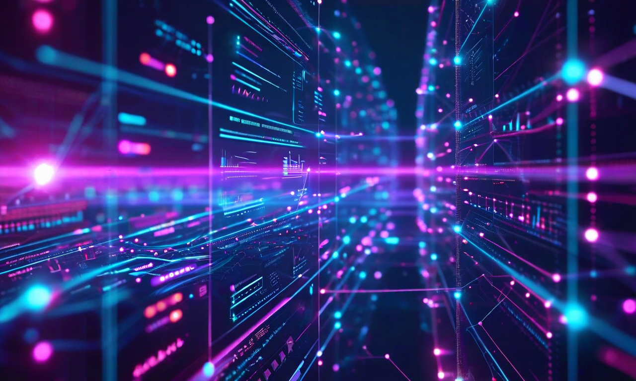 ChromaDB Explorerの概念を表すビジュアル。左側にはベクトルデータベースの3次元可視化として光る粒子とノードが表示され、中央にはリアルタイム監視ダッシュボードのWeb UIが示され、右側には本番環境のサーバーインフラストラクチャとデータパイプラインが描かれている。深い青、紫、シアンの色調で統一された未来的なデジタル表現。