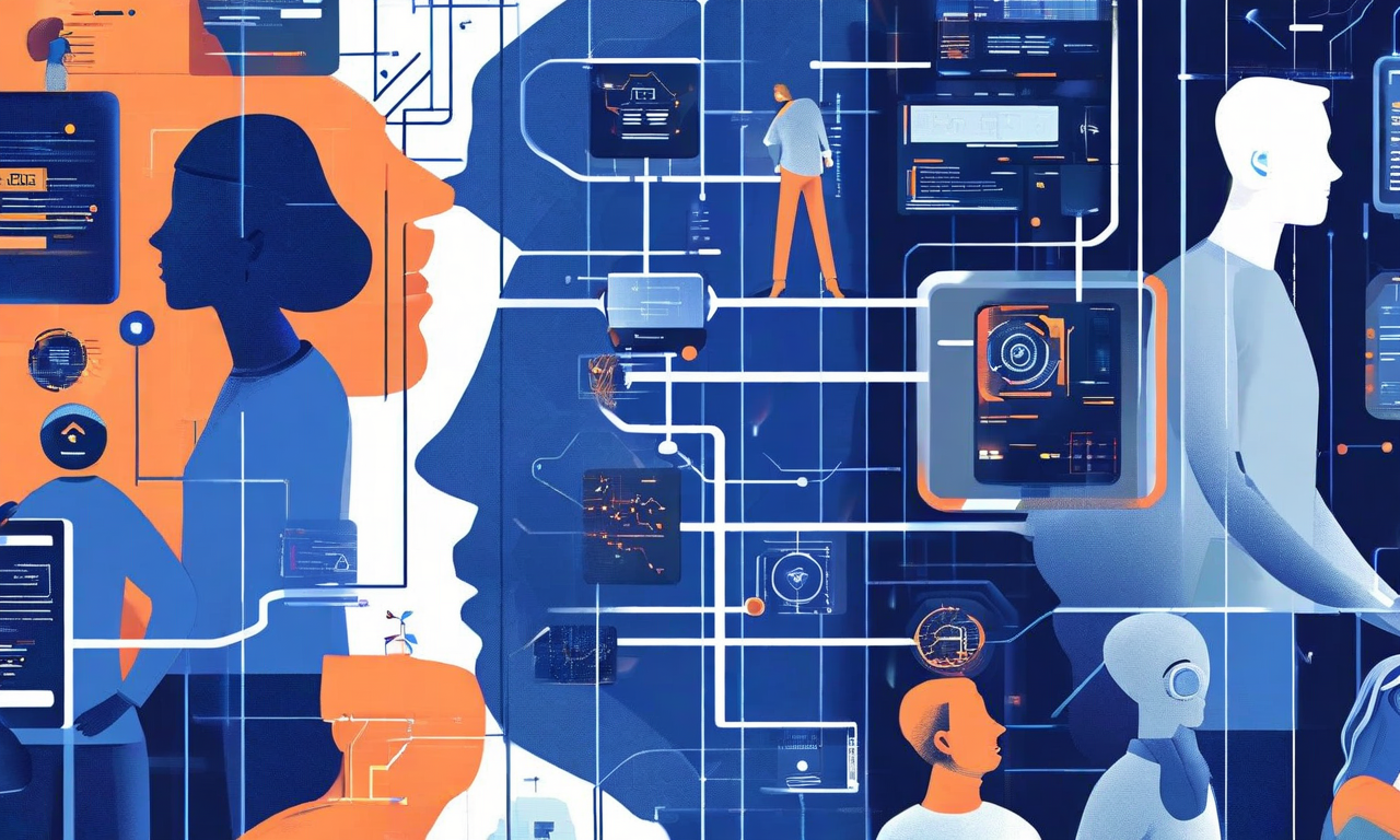 複数の親が異なる判断基準（段階的制限、例外許可、文脈的判断）を持ちながら、それらがすべてプラットフォームの統一的なアルゴリズムに吸収され、一律に上書きされる様子を表現したデジタルイラスト。多様な入力が硬直したシステムに統合される緊張関係を視覚化。