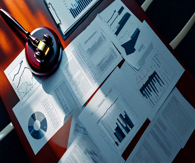 Overhead view of formal business meeting minutes and documents spread on a conference table with a gavel, representing evidence in a corporate price-fixing investigation