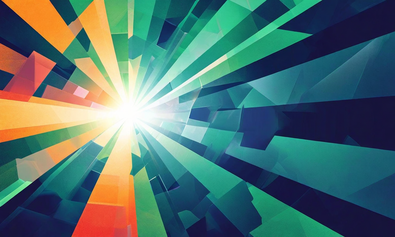 複数の異なる色の幾何学的形状が、分散した状態から中央の焦点に向かって収束していく抽象的なイラスト。左側の分裂した要素から右側の組織化された相互接続パターンへの段階的な転換を表現。透明な層状の平面が政策検証と分析の深さを示唆し、光線が矛盾の露呈と透明性を象徴している。