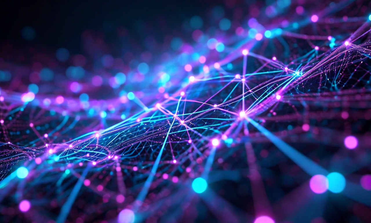 LLMの脳内で論理推論と事実知識が絡み合う状態を表現した抽象的なビジュアル。複数の層状のニューラルネットワークノードが青紫色と青緑色で光り、異なる機能を持つデータフローが共有されたパラメータ空間で干渉し合う様子を示している。光の屈折と回折パターンが複雑に絡み合ったデータの流れを象徴している。