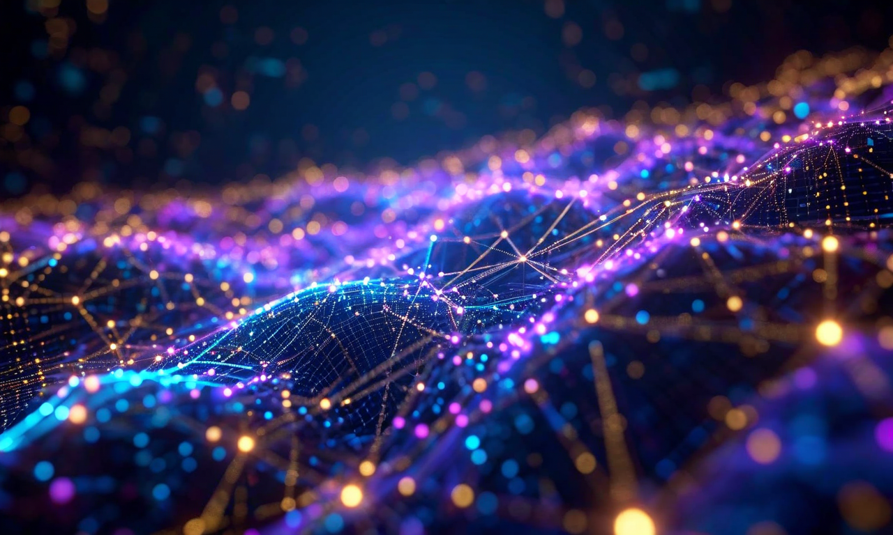 高次元空間に分布する複数の色分けされたセマンティッククラスタを示す抽象的なビジュアライゼーション。発光するノードとベクトルが異なる領域間で動的に相互作用し、LLM埋め込み空間における離散的な意味的状態の形成を表現している。深い青、紫、シアン、金色の領域が意味的に関連するトークンの集合を示し、粒子の軌跡とエネルギーフローが相互作用を暗示している。