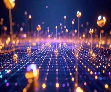 Three-dimensional visualization of clustered glowing spheres in a dark vector space, representing semantic organization in language model embeddings with distinct neighborhoods of warm and cool colored points connected by gradient fields