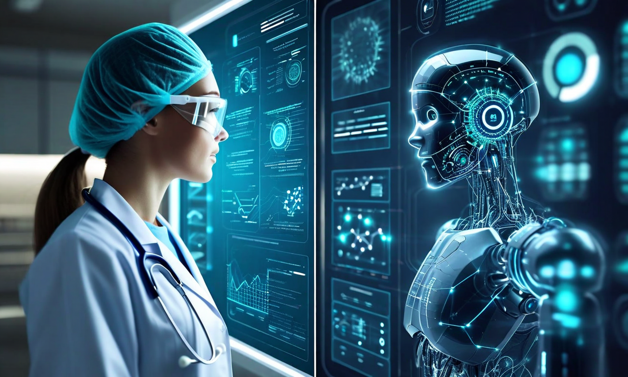 従来の検索エンジンと大規模言語モデルの医療応用の進化を比較する画像。左側は単純なキーワードマッチングと独立した検索結果を表示し、右側は医療専門家と患者が対話的に情報交換する様子を示している。AIが文脈を理解し、段階的に推論プロセスを説明しながら情報を提供する流れが視覚化されている。