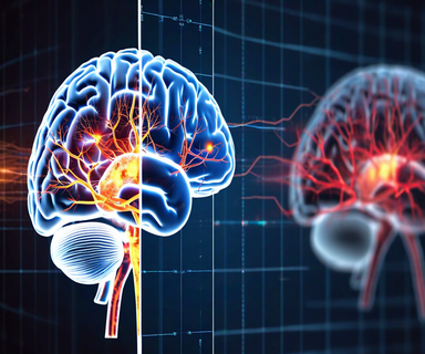 Medical illustration of a human brain in profile showing three progressive stages of cognitive decline from healthy to Alzheimer's disease, with neural connections and data visualization elements representing machine learning analysis