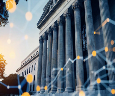 Federal Reserve building with overlaid regulatory compliance documents and international banking symbols, representing banking authorization and prudential standards