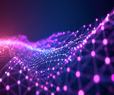 Abstract visualization of efficient attention mechanism showing data streams being routed through clusters, representing the transformation from quadratic to linear computational complexity in transformer models
