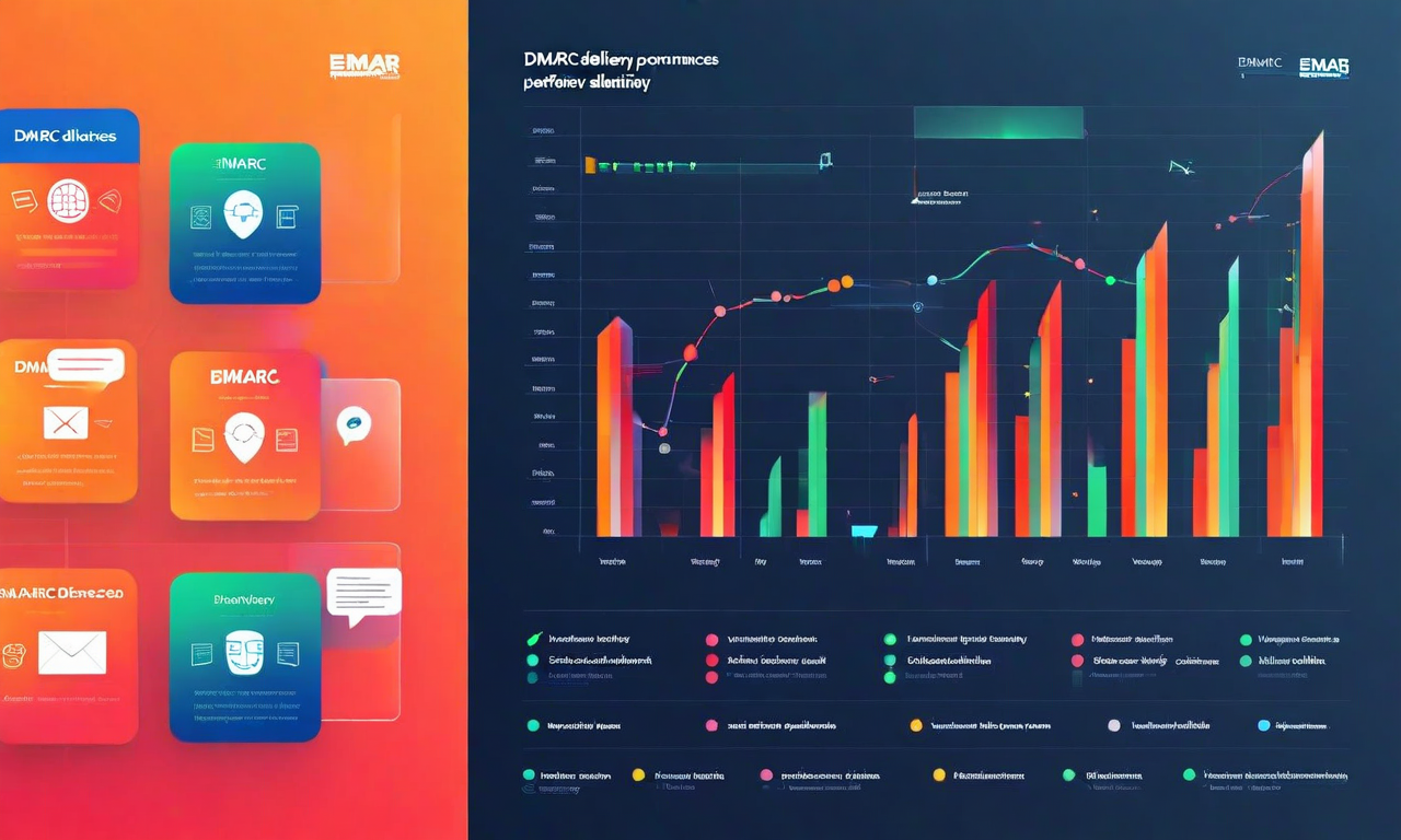 DMARC認証プロトコルの実装有無による送信者評判スコアの差異を示す比較図。左側は未実装組織のメール配信成功率が低く、警告シンボルと配信ブロックが表示されている。右側は実装済み組織の高い配信成功率と明確な配信経路を示している。色分けされたフィルタリング厳密度レベルと、認証済み送信者の上昇トレンドと未認証送信者の下降トレンドが視覚化されている。