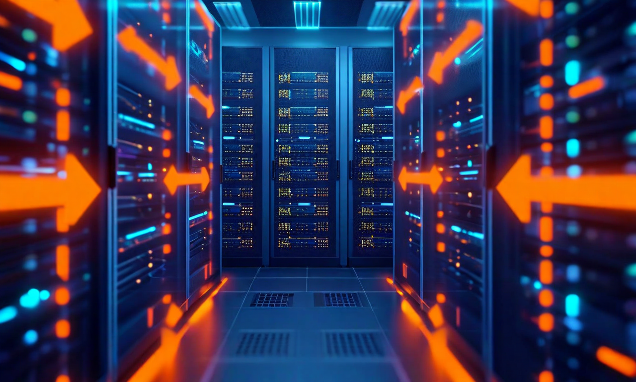 NVIDIA H100チップの需要と供給のギャップを表現したビジュアル。複数のGPUチップが積み重ねられ、需要を示す矢印が供給量を上回っている。クラウドデータセンターのインフラストラクチャが表示され、容量制限と処理能力の飽和状態を示している。青とオレンジのアクセントカラーで制約を強調。