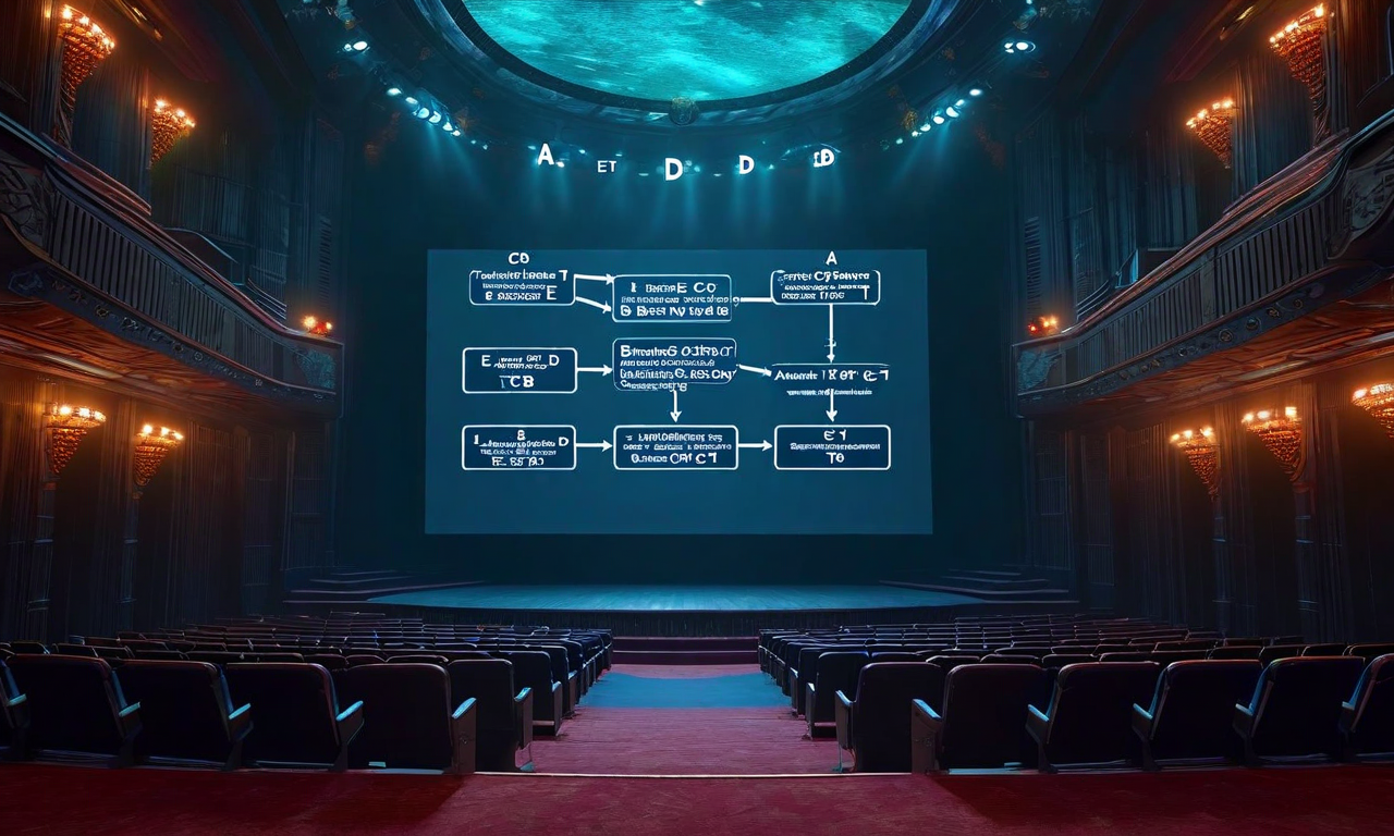 映画館業界の立場分裂を示す図。頂点の『映画館業界』から3つの主要グループに分岐:NATO(全体的反対、交渉力弱、統一戦線)、AMC・Cineworld大手チェーン(交渉力強、支持・譲歩姿勢)、地域チェーン(交渉力中程度、柔軟で分散した立場)。各グループの交渉力と市場ポジションの差異を表現し、最終的に業界内の分裂と対立、交渉戦略の多様化、市場シェアの再編成へと収束する構造を可視化。