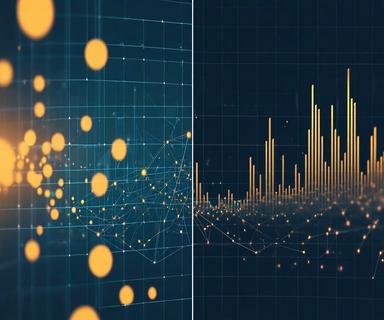 Split visualization comparing sparse booking feedback shown as scattered points on a calendar grid versus dense continuous data streams, illustrating the challenge of pricing optimization in short-term rental markets