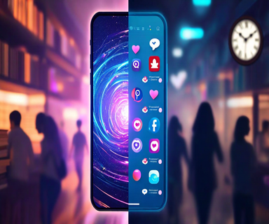 Split composition showing a glowing smartphone with social media elements on one side contrasted against faded real-world activities on the other, illustrating the impact of platform design on attention and behavior