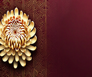 Japanese imperial chrysanthemum crest in gold on burgundy background with subtle organizational chart elements, representing imperial succession and institutional continuity