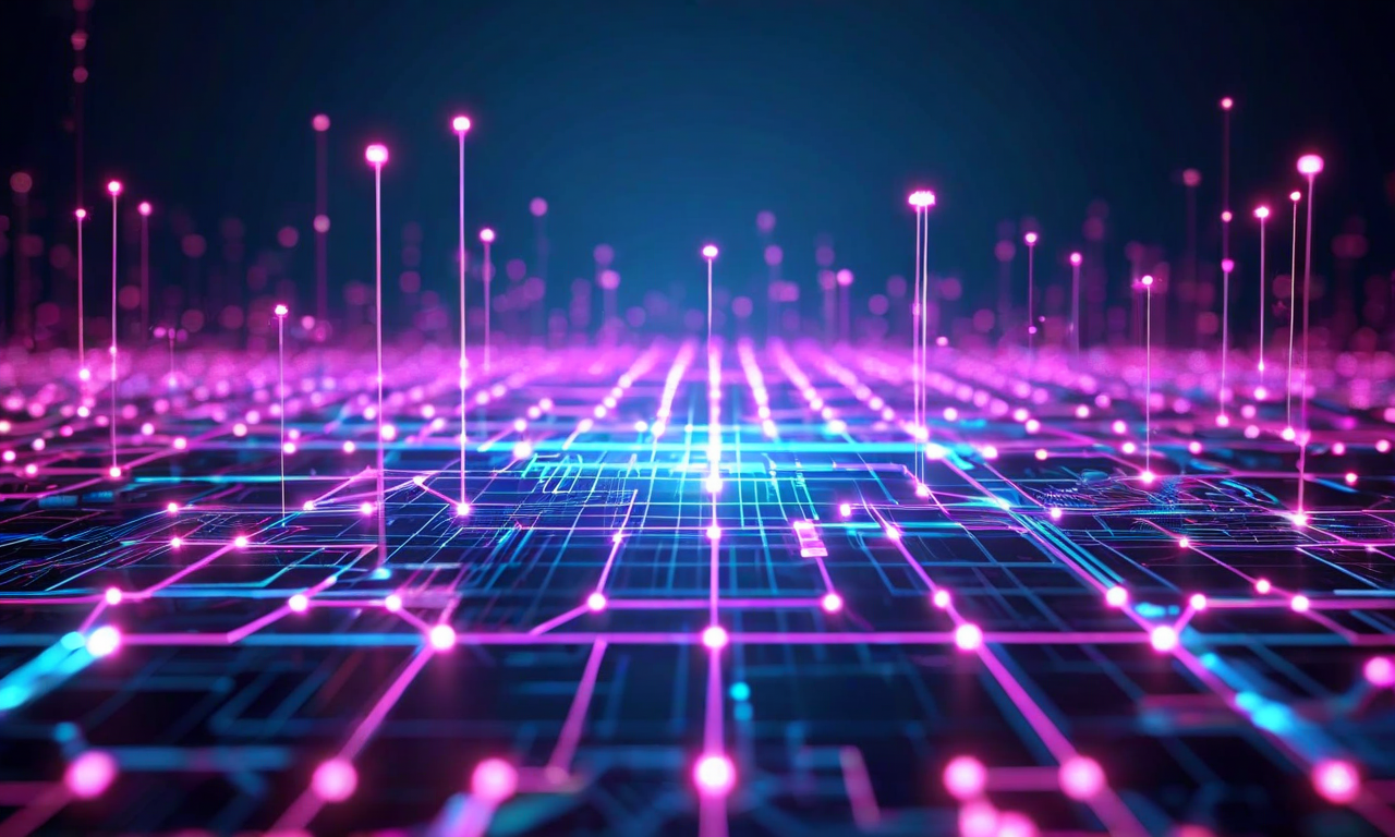 Mixture of Experts（MoE）アーキテクチャの概念図。複数のエキスパートネットワークが並列に配置され、中央のルーターコンポーネントから各トークンが選択されたエキスパートのみへ選別的にルーティングされている様子を示す。アクティブなパスは明るく光り、非アクティブなパスは暗く表示され、スパーシティによる計算効率の向上を視覚的に表現している。