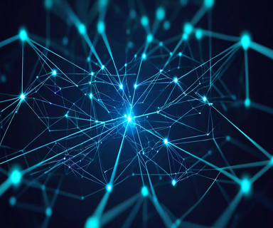 Technical illustration of a Mixture-of-Experts neural network architecture showing selective routing pathways, with illuminated active expert nodes connected by glowing data streams against a dark computational grid background