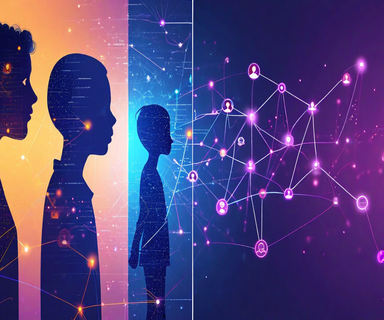 Digital illustration showing silhouettes of people of various ages on one side and a glowing neural network analyzing chat messages on the other, separated by a transparent barrier, representing AI-powered age detection technology