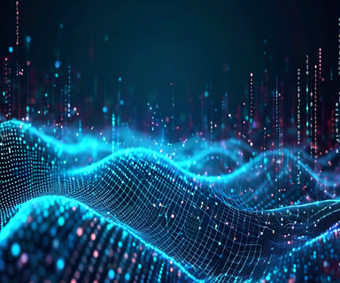 Abstract visualization depicting data streams and particle flows transforming into mathematical equations and geometric patterns, representing the process of discovering governing equations from observational data