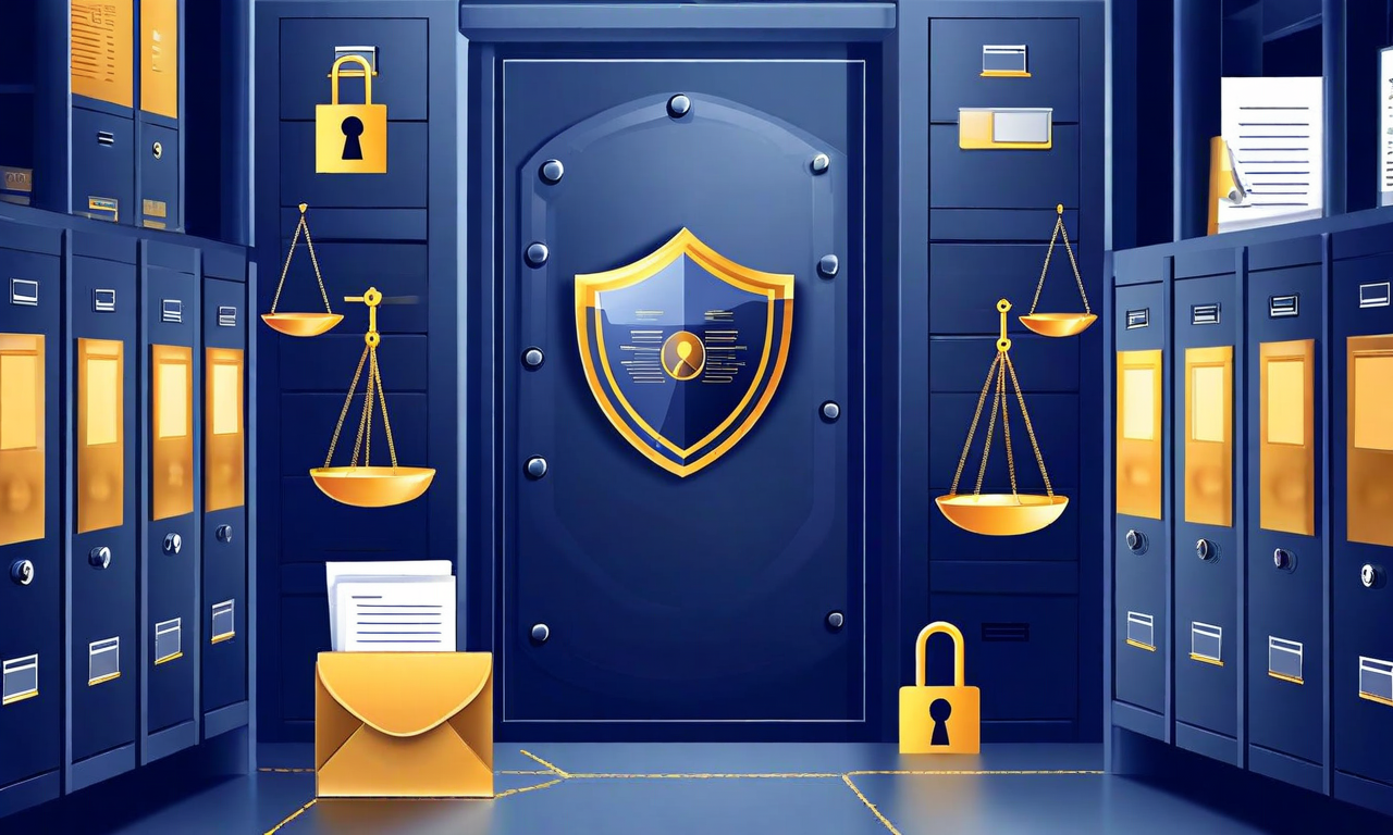 法的特権と第三者機密情報の保護を表現した専門的なイラスト。弁護士-依頼人特権を示す法的スケールと封印された封筒、貸し手・投資家の機密情報を表す施錠されたファイルキャビネット、開示不可能な材料を示すアクセス制限バリアが、保護的なシールドまたはボルト構造内に階層化されて表示されている。