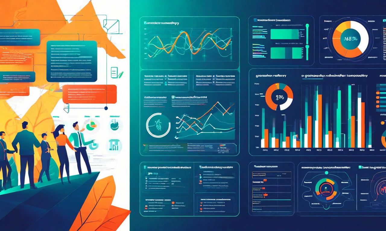 ガバナンス変革を表現した図解。左側は反応的リーダーシップの段階を示し、危機対応と問題解決に追われる状況を描写。右側は予測的リーダーシップの段階を示し、データ分析に基づいた戦略的意思決定と事前のリスク管理を描写。中央の矢印は組織文化、意思決定プロセス、リスク管理体制の進化を象徴している。