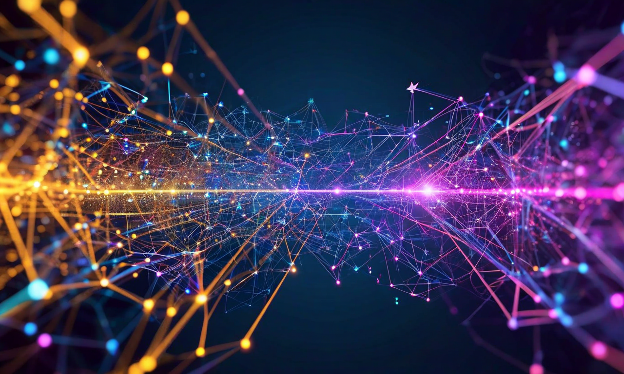 2024年から2027年にかけてのLLM最適化言語への移行ビジョンを示す抽象的な可視化。左側は複雑で分断された多言語エコシステムを表現し、右側はNanolang中心の統一されたエコシステムへの進化を示している。中央には技術的・組織的な変化が統合的に表現された移行経路が描かれており、時系列での段階的な進化を視覚化している。