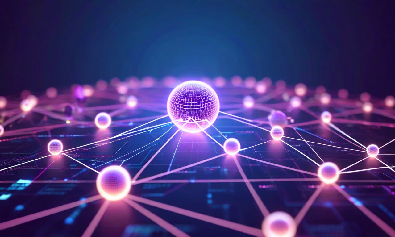 複数のタレント関係管理と独占契約の複雑性を表現したネットワーク図。中央のハブから複数のタレントノード（発光する球体）が接続され、異なる色の線で独占契約、契約更新タイミング、競合プラットフォームとの関係を示している。透明度レイヤーで契約条件の複雑さを表現し、ノードの色分けでタレントカテゴリーと契約ステータスを区別している。