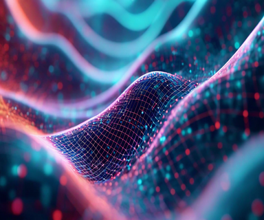 Abstract visualization of neural network computation showing a curved 3D data manifold with geometric grid lines, contrasting fragmented angular pieces representing traditional activation functions with smooth continuous surfaces representing unified geometric operations, rendered in blues, cyans, and purples against a dark background