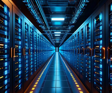 Split composition showing illuminated data center server racks on one side contrasting with abstract dissolving light particles representing uncertainty on the other, symbolizing the gap between AI infrastructure investment and revenue realization