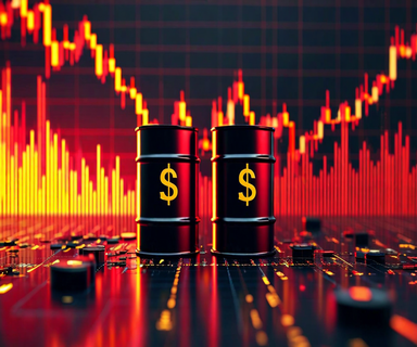 Financial visualization showing crude oil price surge breaking through $100 per barrel threshold with upward trending charts, oil barrel imagery, and global market indicators in red, black, and gold tones