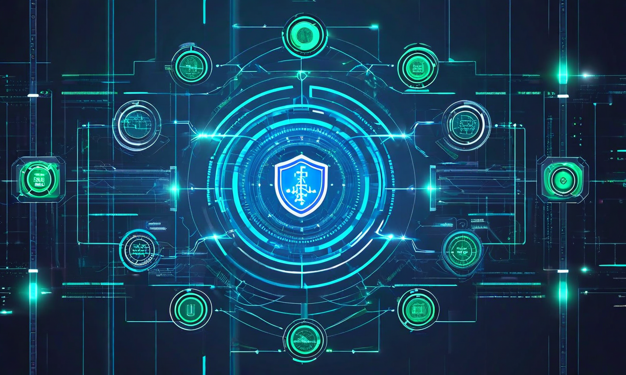 ガバナンスガードレールシステムの概念図。中央の盾が保護とコンプライアンスを象徴し、複数のチェックポイントゲートが監視機能を表現。透明な階層構造がプロセスの可視性を示し、相互接続されたノードと流動するデータパスが透明性を、循環するフィードバックループが継続的な監視メカニズムを表現している。青、銀、緑のアクセントカラーを使用した現代的なテック風デザイン。