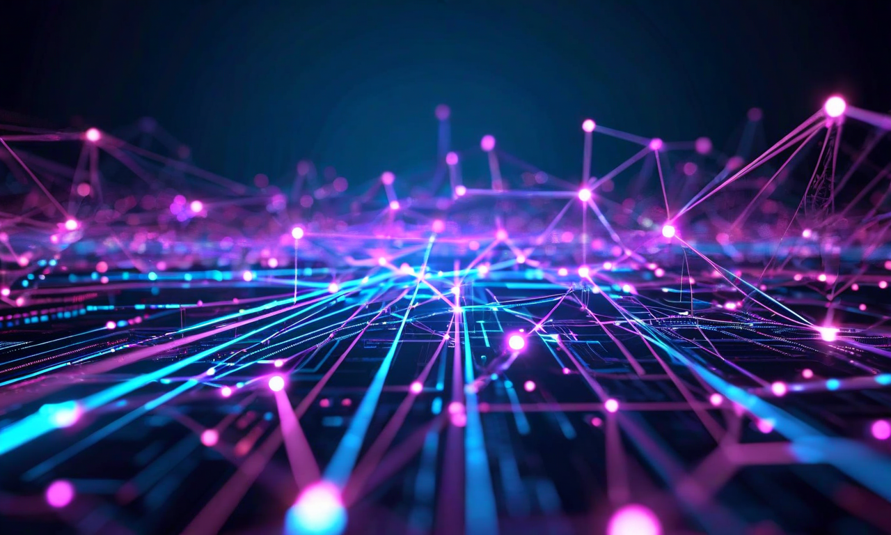 システムアーキテクチャの制約条件を表現した抽象的な技術図。スケーラビリティ、レイテンシ、ストレージ容量、ネットワーク帯域幅が相互に接続されたノードとして表示され、実行トレース収集がこれらの制約を監視する層として重ねられている。青紫色の発光する接続線とデータフローが複数の方向に分岐し、ボトルネックとリソース配分の相互作用を視覚化している。