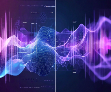 Split-screen visualization showing AI-generated content on one side and the same content with subtle watermark patterns overlaid on the other, connected by a translucent digital membrane representing watermarking technology