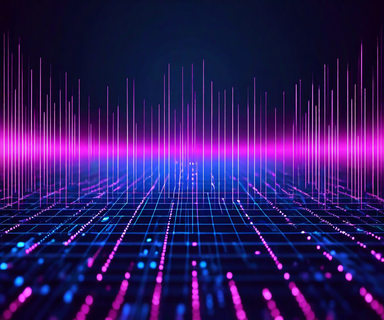 Abstract technical visualization of multiple wireless spectrum channels with varying states of occupancy and interference, showing imperfect sensor detection through overlaid indicators and binary state representations in a futuristic blue and purple color scheme