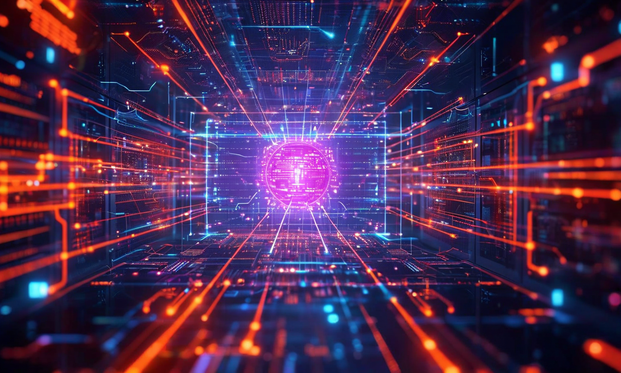 AI セキュリティの多層的な脅威環境を表現した抽象的なビジュアライゼーション。中央のAIシステムノードを囲む複数の攻撃面（ネットワークインフラ、データフロー、ユーザーインタラクション、クラウドサービス）が相互に接続されている。発光するニューラルネットワークパスウェイと赤・オレンジ色でハイライトされた脆弱性ノード。従来のセキュリティ境界が崩壊し、拡大する脅威周囲を示す同心円。サーバー、データベース、API、エンドポイントが流動するデータストリームで相互接続されたデジタルエコシステム。